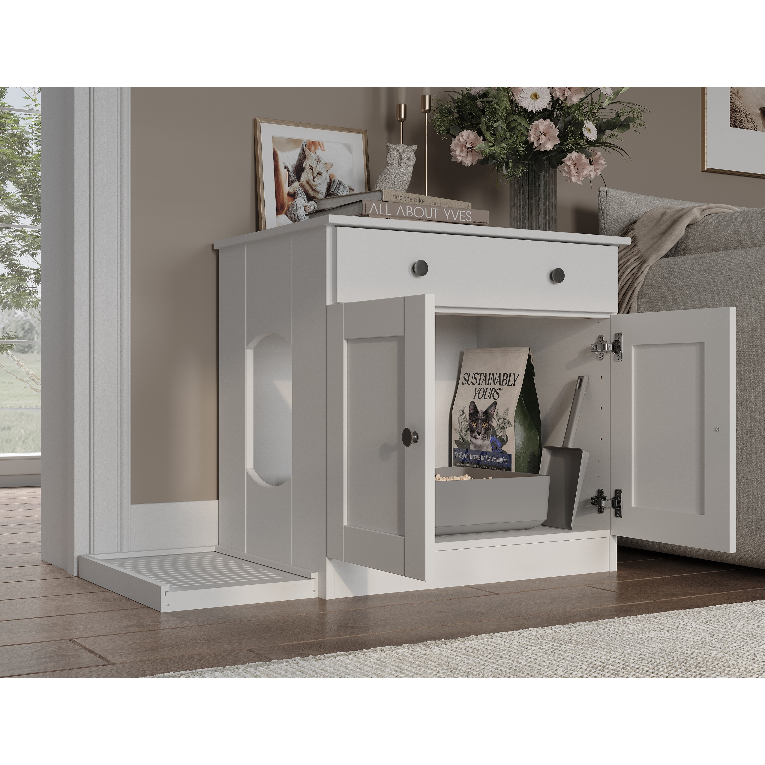 Palace Imports 100% Solid Wood Ziva 2-Door Cat Litter Box